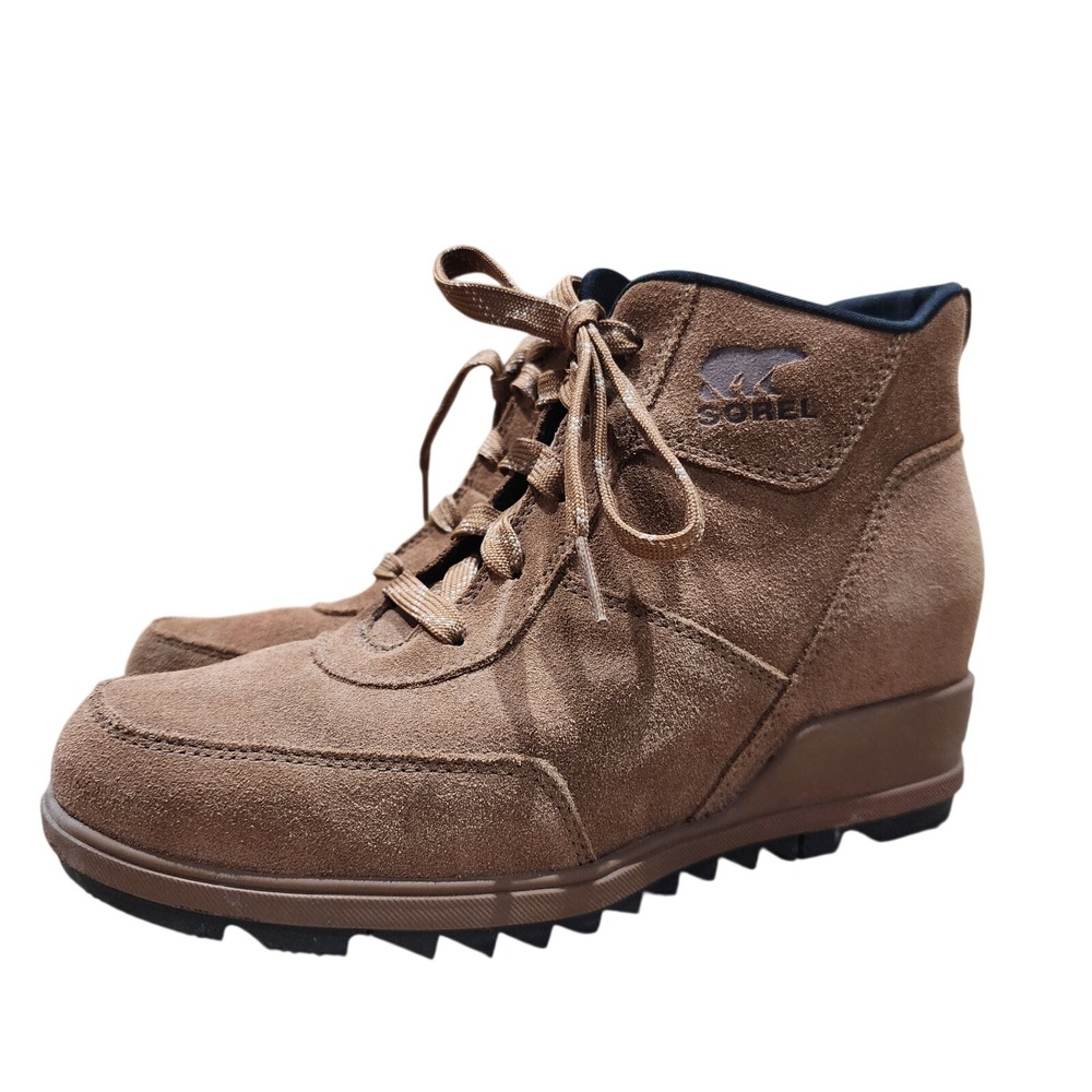 SOREL Evie Sport Lace Wedge Suede Ankle Boots – Women's Size 8 With Box
